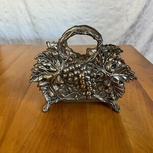 Sodinger Silver 1994 Grape Leaf Napkin Mail‎ Holder Caddy With Handle